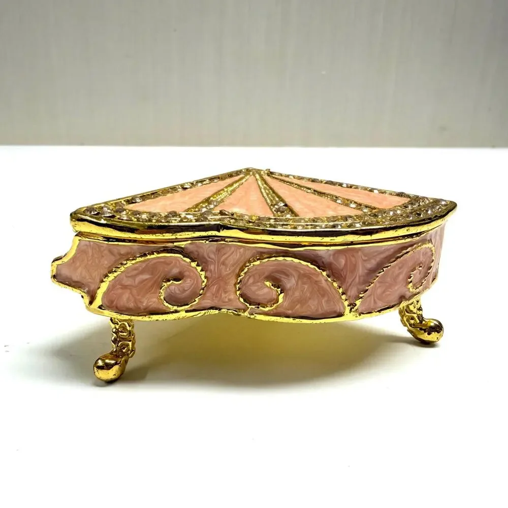Vintage Grand Piano Metal Enameled Faux Crystal Trinket Box